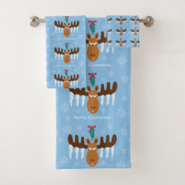 Conjunto De Toalhas Moosehead_Icicle Antlers_Mistletoe_Feliz Kissmoose