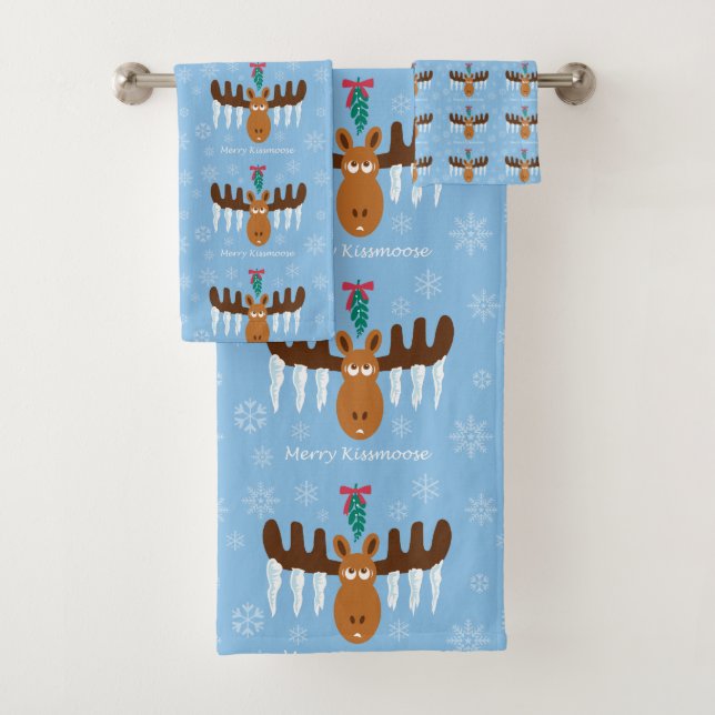 Conjunto De Toalhas Moosehead_Icicle Antlers_Mistletoe_Feliz Kissmoose (Insitu)