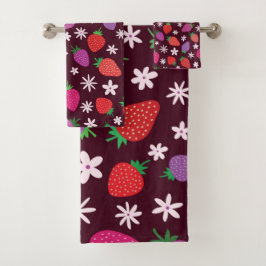 Conjunto De Toalhas Morangos e flores brancas