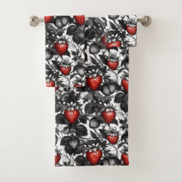 Conjunto De Toalhas Morangos Pretos, Brancos e Vermelhos por toda part