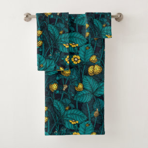 Conjunto De Toalhas Morangos selvagens, amarelos e azuis