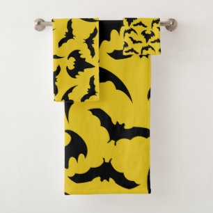 Conjunto De Toalhas Morcegos Amarelos e Pretos de Halloween