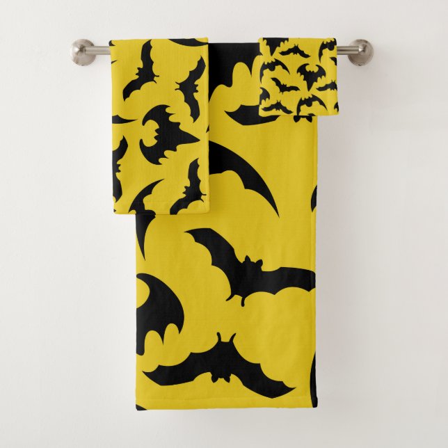 Conjunto De Toalhas Morcegos Amarelos e Pretos de Halloween (Insitu)