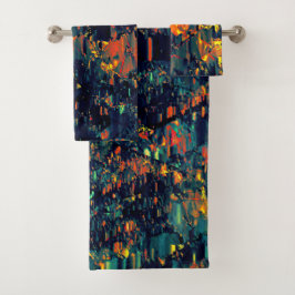 Conjunto De Toalhas Mosaico abstrato de fogueira deslocada em verde