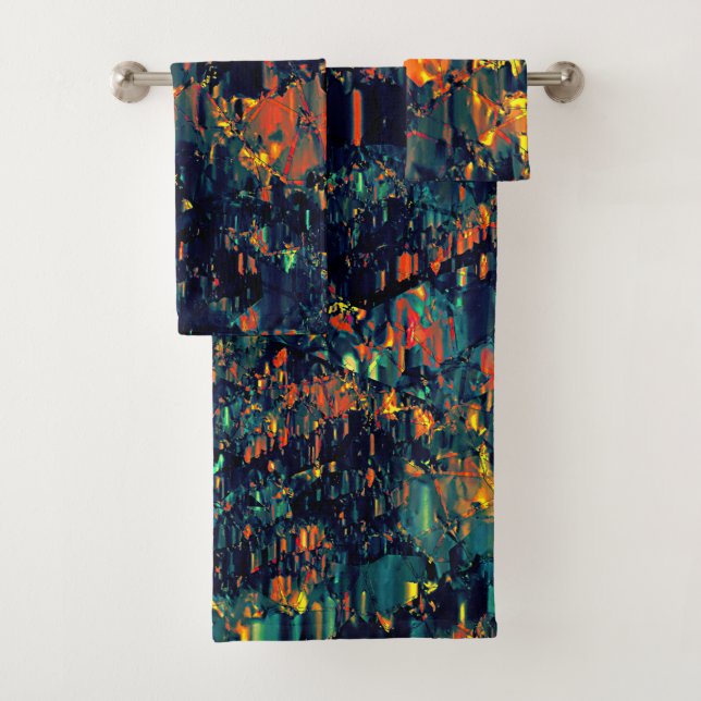 Conjunto De Toalhas Mosaico abstrato de fogueira deslocada em verde (Insitu)