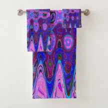 Mosaico Abstrato Rosa e Azul Ondulado Retro