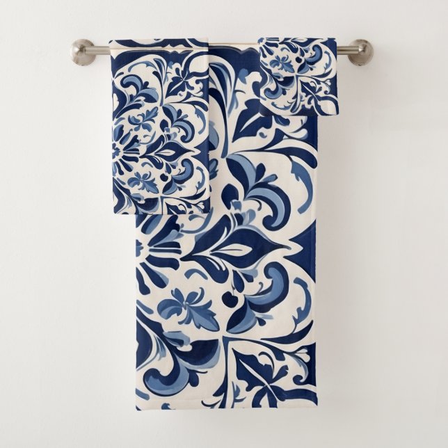 Conjunto De Toalhas Mosaico Andaluz, Eterno Azul e Branco (Insitu)