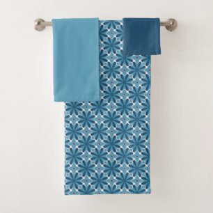Conjunto De Toalhas Mosaico Branco e Azul