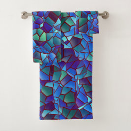 Conjunto De Toalhas Mosaico, de azul lilás fumado ou salgado e verde