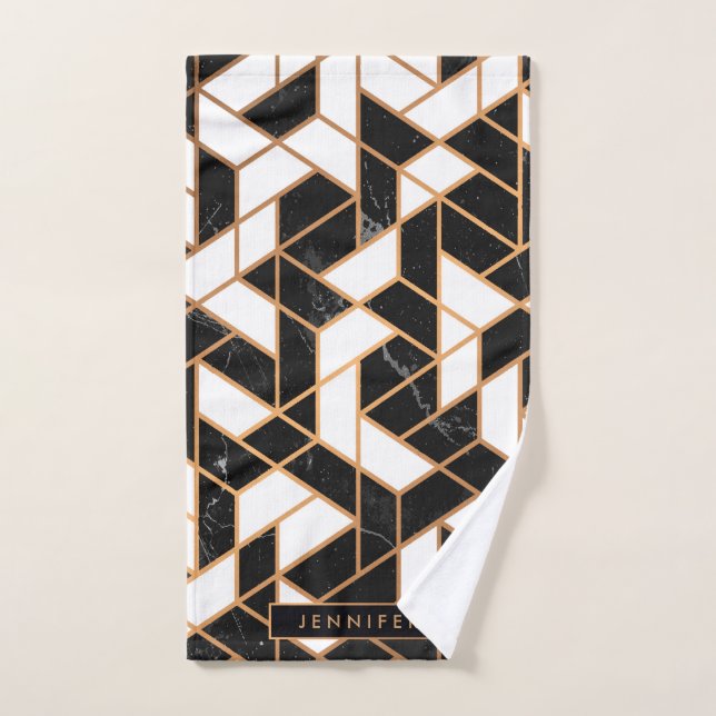 Conjunto De Toalhas Mosaico do Mármore Preto e Branco (Toalha de mão)