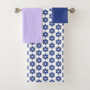 Conjunto De Toalhas Mosaico Floral marinho Azul