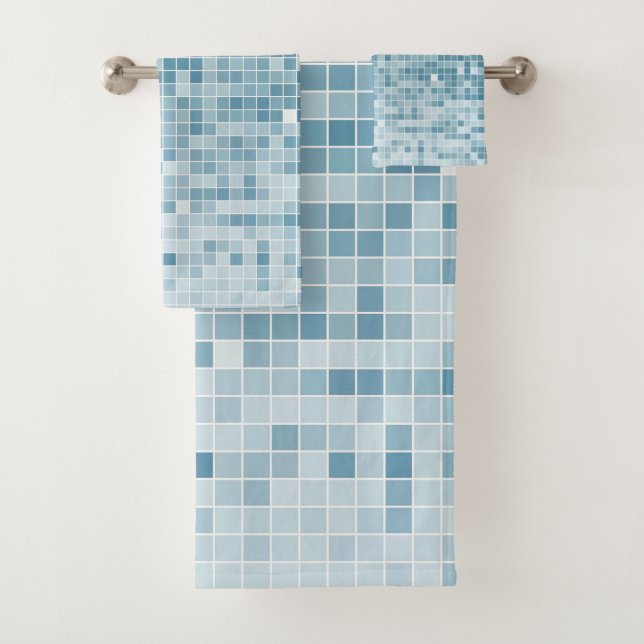 Conjunto De Toalhas Mosaico Gradiente de Pixel Azul (Insitu)