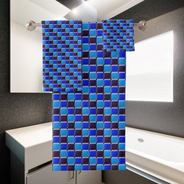 Conjunto De Toalhas Mosaico moderno em preto, azul real e azul claro (Criador carregado)