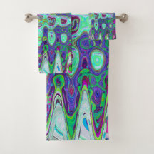 Mosaico Retro Abstrato Verde e Roxo Ondulado