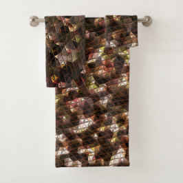 Conjunto De Toalhas Mosaico triangular castanho com alivio leve