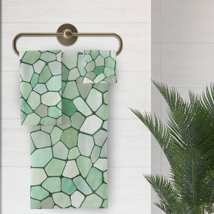 Conjunto De Toalhas Mosaico Verde Pastel Suave