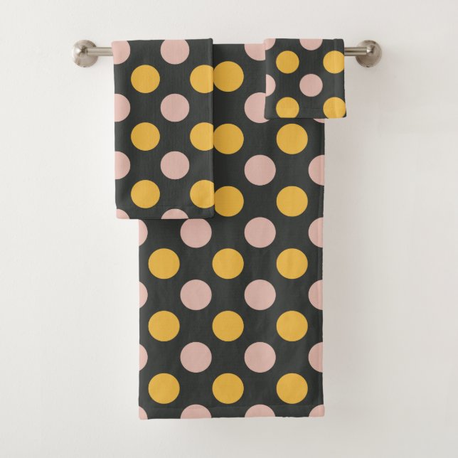 Conjunto De Toalhas Mostarda Amarelo e Rosa Padrão de Bolinhas (Insitu)
