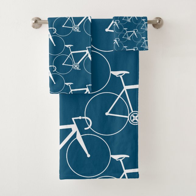 CONJUNTO DE TOALHAS  MOTIF DE BICICLETA EM AZUL E BRANCO (Insitu)