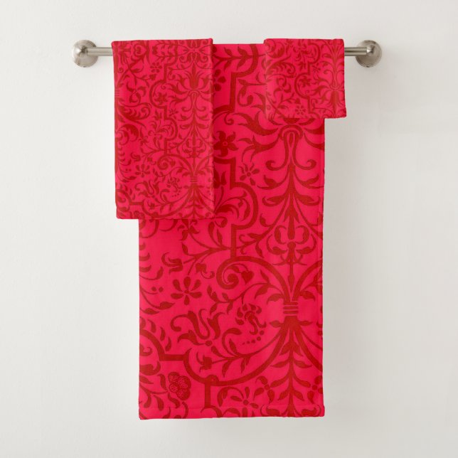 Conjunto De Toalhas Motif vitoriano em vermelho (Insitu)