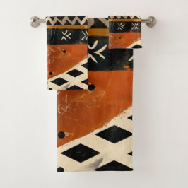 Conjunto De Toalhas Motivos tribais em tons negros e terrestres