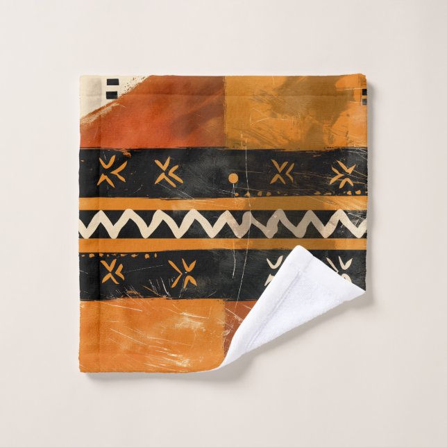 Conjunto De Toalhas Motivos tribais em tons negros e terrestres (Pano de lavar)
