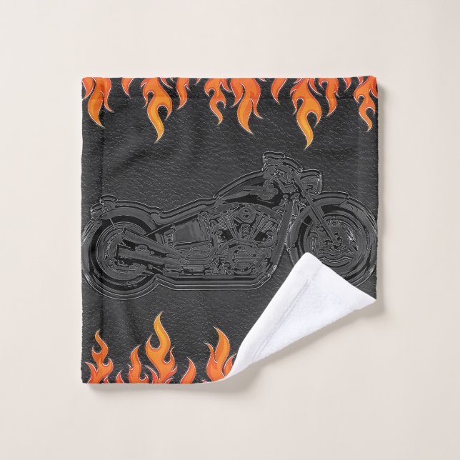 Conjunto De Toalhas Moto de Fogo Quente Chamas Laranja de Couro Preto (Pano de lavar)
