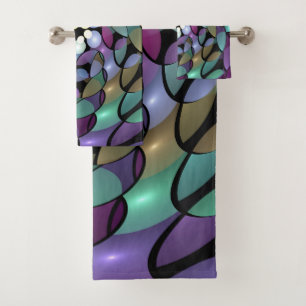 Conjunto De Toalhas Movimentos Coloridos Abstrato Trippy Fractal Art
