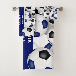 Conjunto De Toalhas Muitas bolas de futebol preto azul equipe colorido