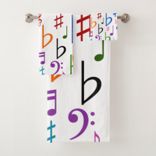 Conjunto De Toalhas Muitas notas coloridas da música e grupo de toalh