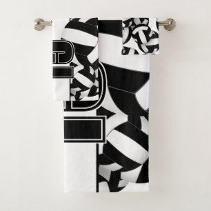 Conjunto De Toalhas Muitas volebolas de atleta chamam branco preto