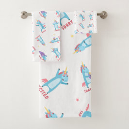 Conjunto De Toalhas Muitos modos de um Unicórnio rosa, azul e roxo