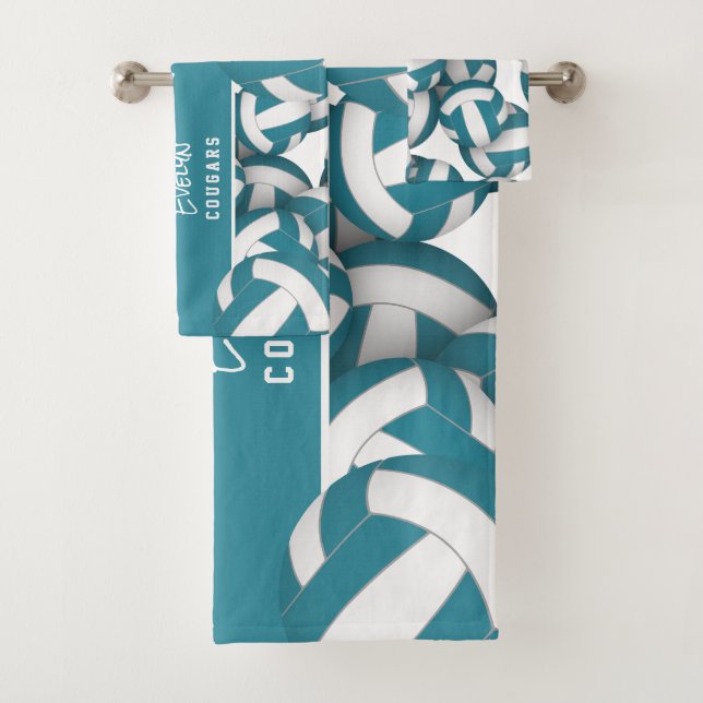 Conjunto De Toalhas Muitos volleybolas chamam teal white (Insitu)