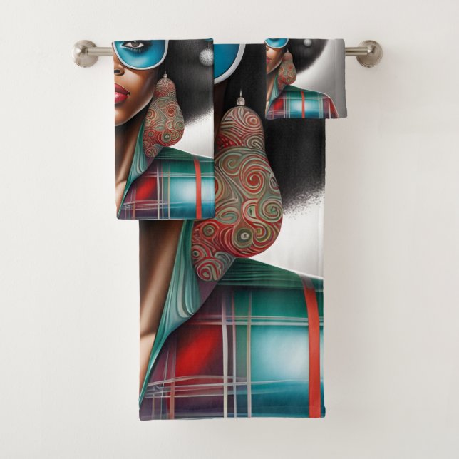 Conjunto De Toalhas Mulher afro, elegante e bizarra disposição de féri (Insitu)