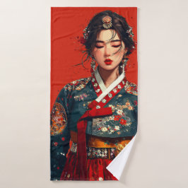 Conjunto De Toalhas Mulher Coreana Moderna em Retrato de Hanbok