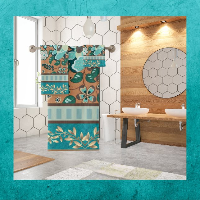 Conjunto De Toalhas Múltiplos Padrões, Teal, Verde, Rust, Dourado, Flo (Criador carregado)