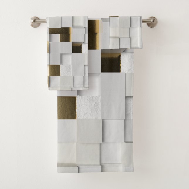 Conjunto De Toalhas Muro Elegante 3D Arte - branco e ouro (Insitu)