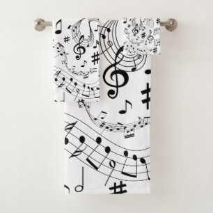 Conjunto De Toalhas Música, Notas Musicais, Preto e Branco