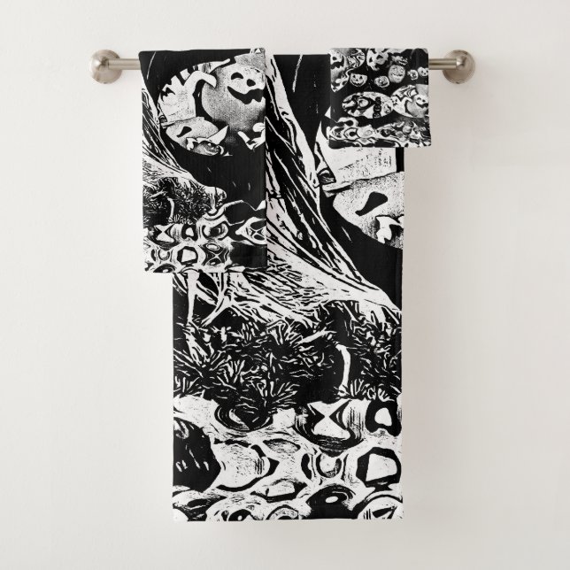 Conjunto De Toalhas My Super Halloween black and white (Insitu)