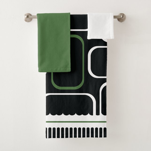 Conjunto De Toalhas Mydeas | Retângulos Pretos e Verde Branco (Insitu)