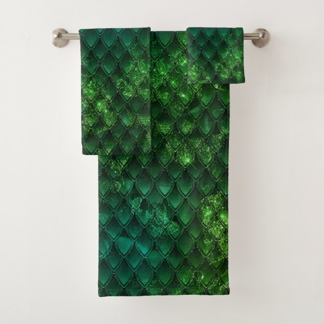 Conjunto De Toalhas Mystic Emerald Fantasy Green Dragon Scale Pattern (Insitu)