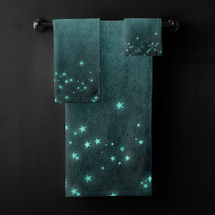 Conjunto De Toalhas Mystic Twilight Stars Brilho verde-claro profund