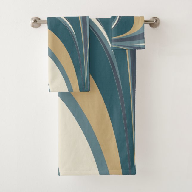 Conjunto De Toalhas Na moda Abstrato Marble Swirl em Teal e Dourado (Insitu)