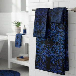 Conjunto De Toalhas Na moda azul impressão floral padrão a preto