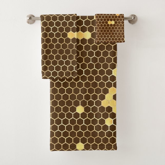 Conjunto De Toalhas Na moda Brown Dourado Honeycomb (Insitu)