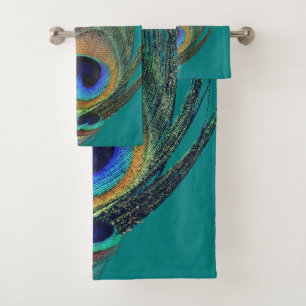 Conjunto De Toalhas Na moda Chic Blue Tea Pavão Verde