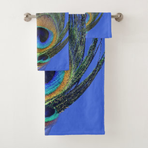 Conjunto De Toalhas Na moda Chic Royal Blue Peacock Feather