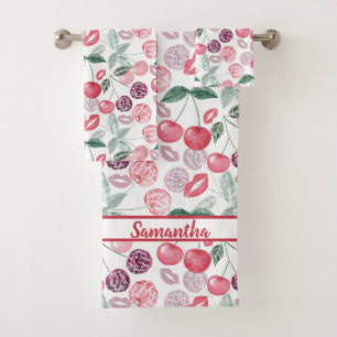 Conjunto De Toalhas Na moda de fruta de cereja vermelha