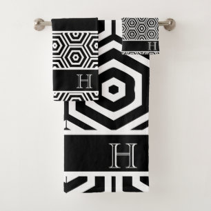 Conjunto De Toalhas na moda de Monograma Moderno Banho preto e branco