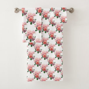 Conjunto De Toalhas Na moda Floral Modelo cor-de-rosa Rosas vermelhas