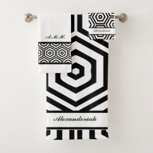 Conjunto De Toalhas Na moda moderno, preto e branco, geométrico